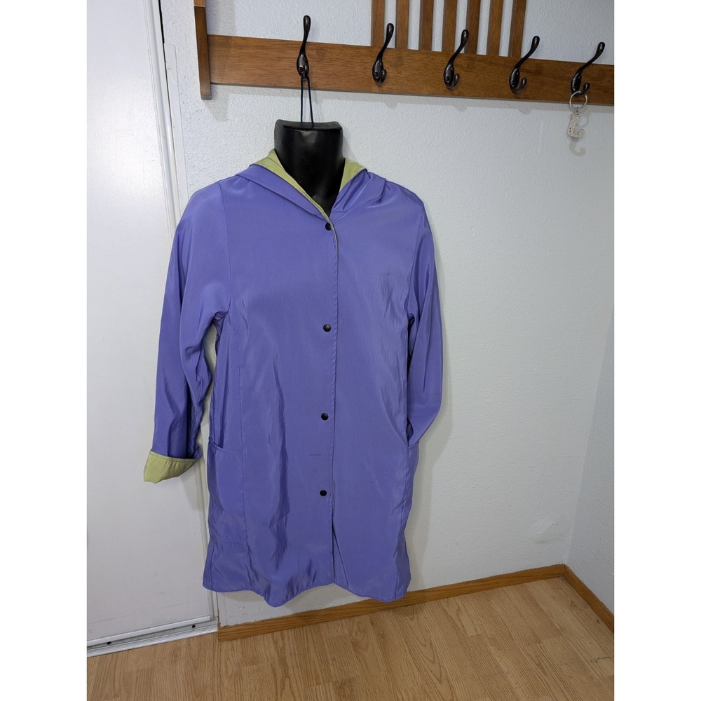 Maralyce Fertee USA Reversible Hooded Purple Lime Green Rain Coat Jacket Nylon S